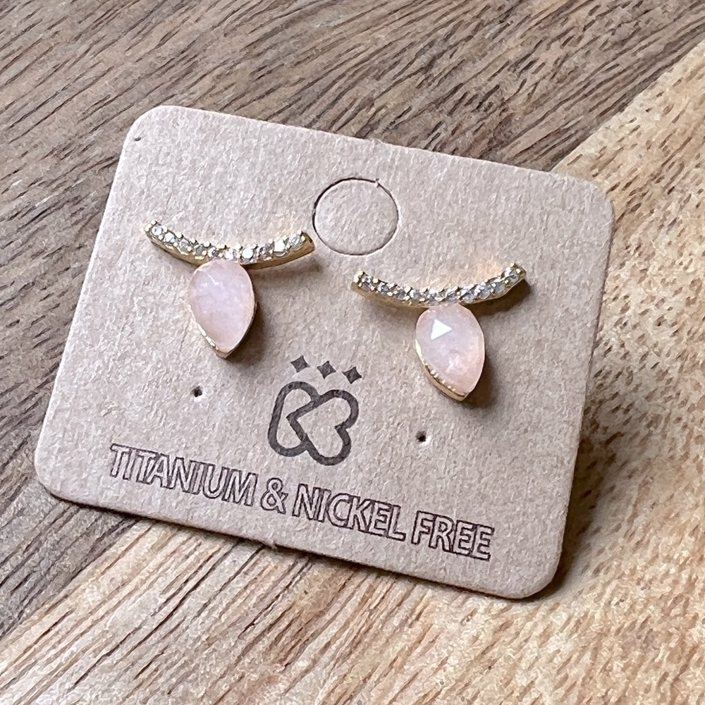 Dainty Pink Stone Stud Earrings
